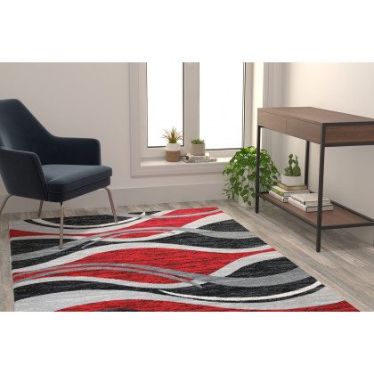 BLNK Wisp Collection Olefin Rippled Area Rug with Jute Backing - Red, 5'W x 7'L