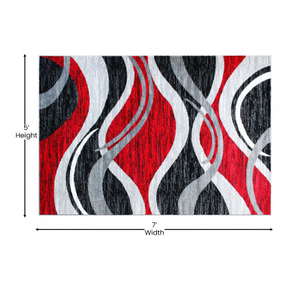 BLNK Wisp Collection Olefin Rippled Area Rug with Jute Backing - Red, 5'W x 7'L