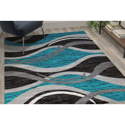BLNK - Wisp Collection Olefin Rippled Area Rug with Jute Backing