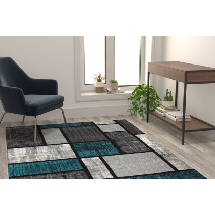 BLNK - Raven Collection Olefin Color Bricked Area Rug with Jute Backing