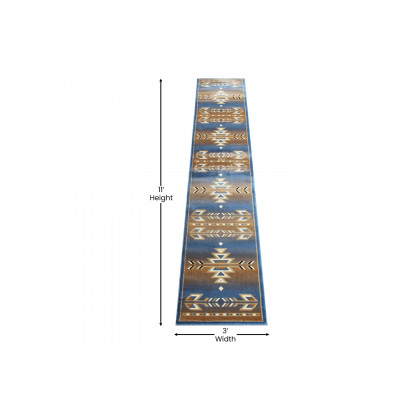 BLNK Lodi Collection Southwestern Style Olefin Area Rug with Jute Backing - Blue, 2'W x 11'L