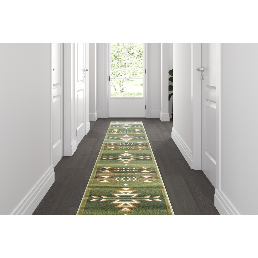 BLNK Lodi Collection Southwestern Style Olefin Area Rug with Jute Backing - Green, 2'W x 11'L