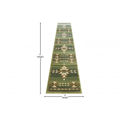 BLNK Lodi Collection Southwestern Style Olefin Area Rug with Jute Backing - Green, 2'W x 11'L