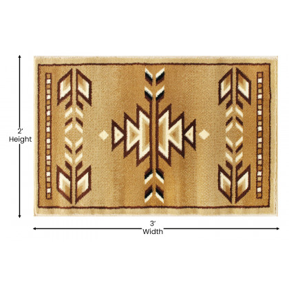 BLNK Lodi Collection Southwestern Style Olefin Area Rug with Jute Backing - Brown, 2'W x 3'L