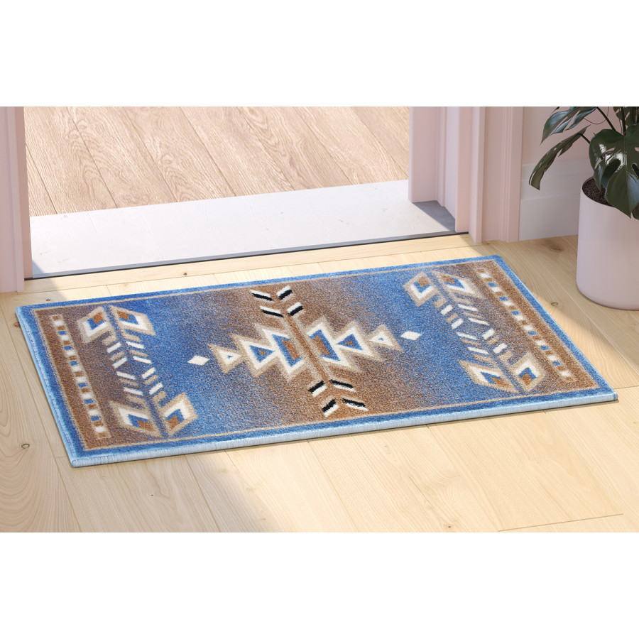 BLNK Lodi Collection Southwestern Style Olefin Area Rug with Jute Backing - Blue, 2'W x 3'L