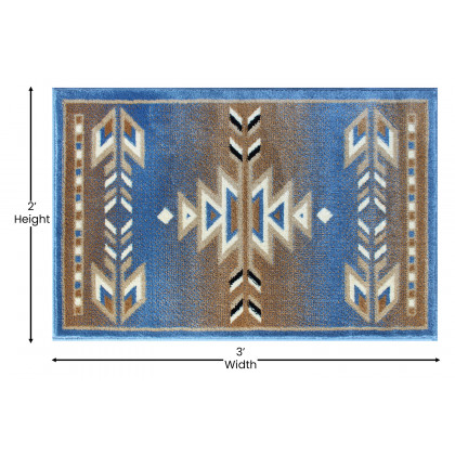 BLNK Lodi Collection Southwestern Style Olefin Area Rug with Jute Backing - Blue, 2'W x 3'L