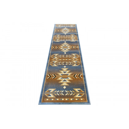 BLNK Lodi Collection Southwestern Style Olefin Area Rug with Jute Backing - Blue, 2'W x 7'L