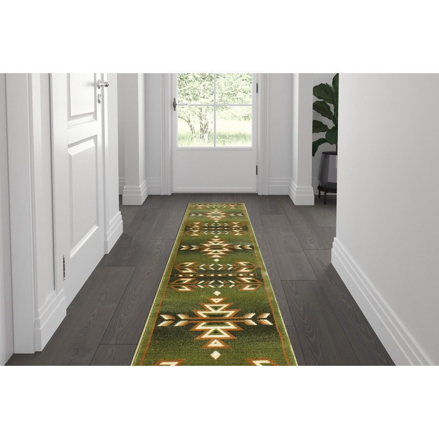 BLNK Lodi Collection Southwestern Style Olefin Area Rug with Jute Backing - Green, 2'W x 7'L