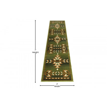 BLNK Lodi Collection Southwestern Style Olefin Area Rug with Jute Backing - Green, 2'W x 7'L