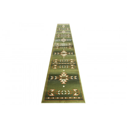 BLNK Lodi Collection Southwestern Style Olefin Area Rug with Jute Backing - Green, 3'W x 16'L