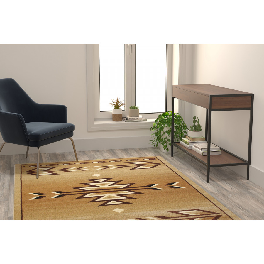 BLNK Lodi Collection Southwestern Style Olefin Area Rug with Jute Backing - Brown, 5'W x 7'L
