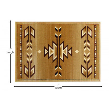 BLNK Lodi Collection Southwestern Style Olefin Area Rug with Jute Backing - Brown, 5'W x 7'L