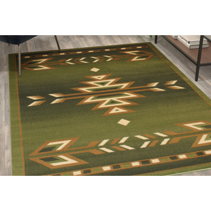 BLNK Lodi Collection Southwestern Style Olefin Area Rug with Jute Backing - Green, 5'W x 7'L
