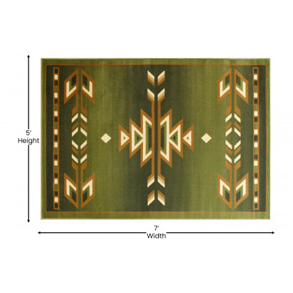 BLNK Lodi Collection Southwestern Style Olefin Area Rug with Jute Backing - Green, 5'W x 7'L