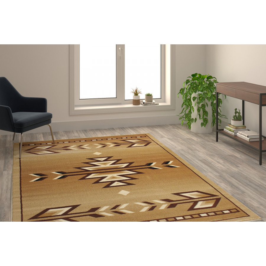 BLNK Lodi Collection Southwestern Style Olefin Area Rug with Jute Backing - Brown, 6'W x 9'L