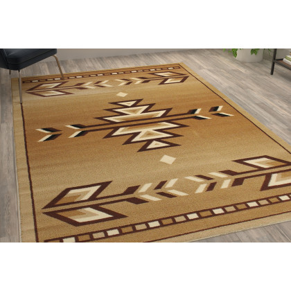 BLNK Lodi Collection Southwestern Style Olefin Area Rug with Jute Backing - Brown, 6'W x 9'L