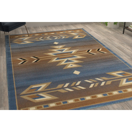 BLNK Lodi Collection Southwestern Style Olefin Area Rug with Jute Backing - Blue, 6'W x 9'L