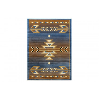 BLNK Lodi Collection Southwestern Style Olefin Area Rug with Jute Backing - Blue, 6'W x 9'L