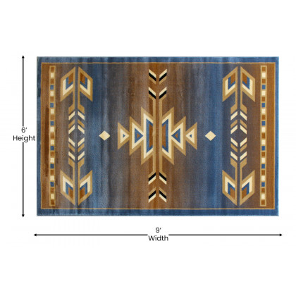 BLNK Lodi Collection Southwestern Style Olefin Area Rug with Jute Backing - Blue, 6'W x 9'L