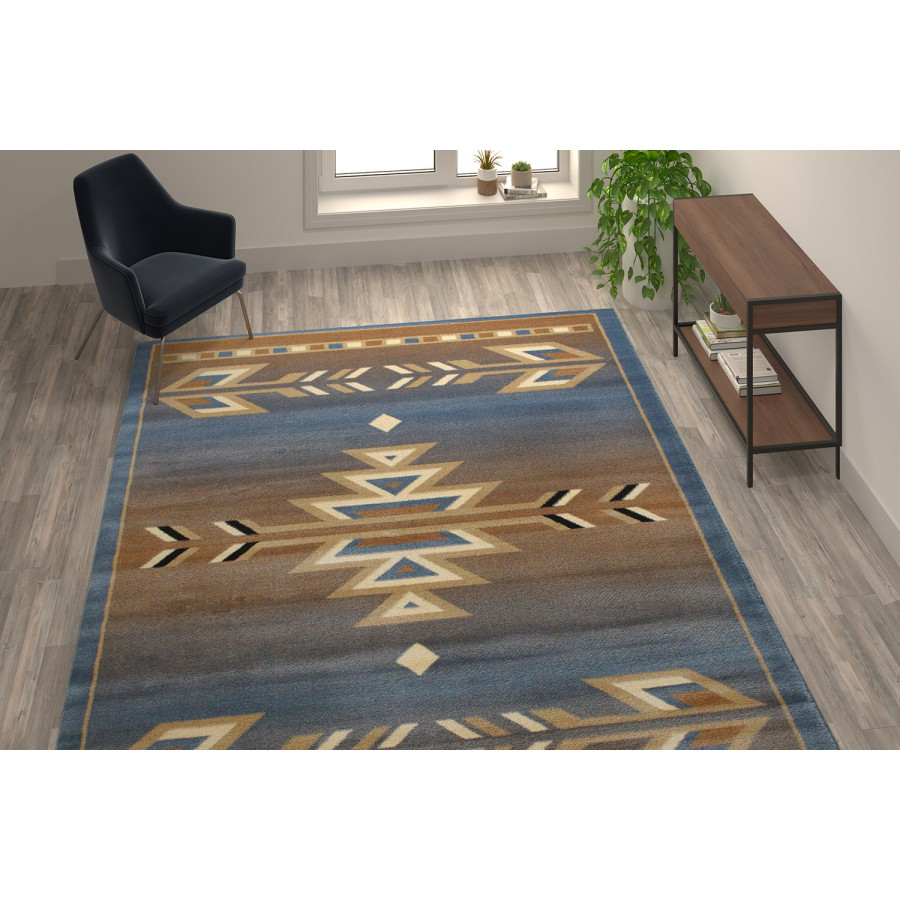 BLNK Lodi Collection Southwestern Style Olefin Area Rug with Jute Backing - Blue, 8'W x 10'L