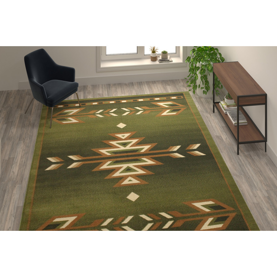 BLNK Lodi Collection Southwestern Style Olefin Area Rug with Jute Backing - Green, 8'W x 10'L
