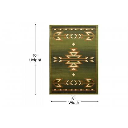 BLNK Lodi Collection Southwestern Style Olefin Area Rug with Jute Backing - Green, 8'W x 10'L