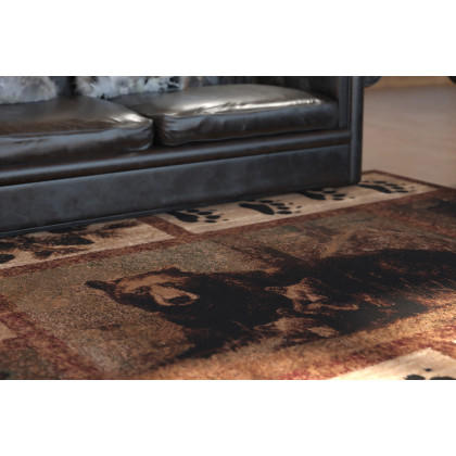 BLNK Vassa Collection Olefin Mother Bear and Cubs Nature Themed Area Rug with Jute Backing - 4'W x 5'L