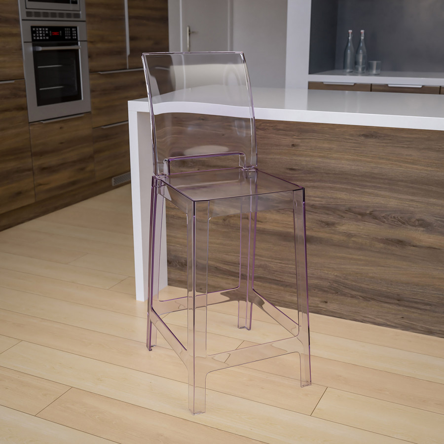 BLNK - Emilie Ghost Counter Stool with Square Back in Transparent Crystal