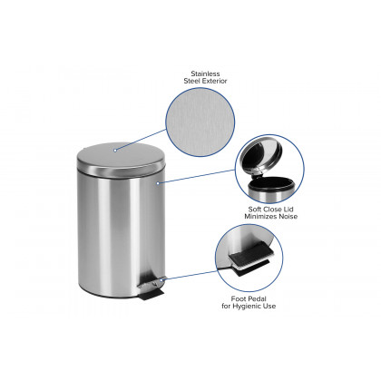 BLNK Round Stainless Steel Fingerprint Resistant Soft Close Step Trash Can -3.2 Gallons (12L) - 3.2 Gall
