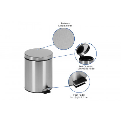 BLNK Round Stainless Steel Fingerprint Resistant Soft Close Step Trash Can - 1.3 Gallons (5L) - 1.3 Gall