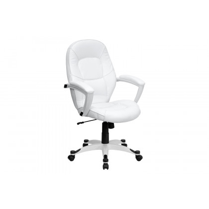 BLNK - Quincey LeatherSoft Mid-Back Tapered Back Executive Swivel Office Chair with White Base and Arms