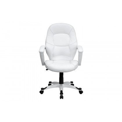 BLNK - Quincey LeatherSoft Mid-Back Tapered Back Executive Swivel Office Chair with White Base and Arms