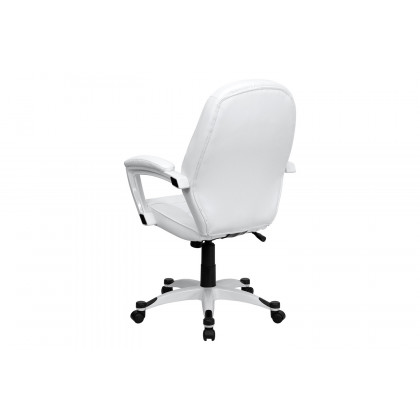 BLNK - Quincey LeatherSoft Mid-Back Tapered Back Executive Swivel Office Chair with White Base and Arms