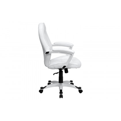 BLNK - Quincey LeatherSoft Mid-Back Tapered Back Executive Swivel Office Chair with White Base and Arms