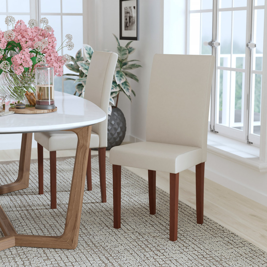 BLNK Greenwich Series LeatherSoft Upholstered Panel Back Mid-Century Parsons Dining Chair - Ivory