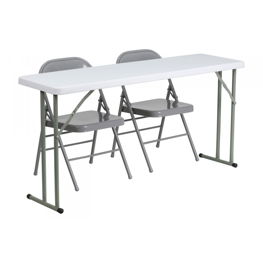 BLNK - Plastic Folding Training Table Set with 2 Gray Metal Folding Chairs
