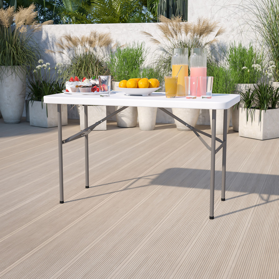 BLNK Granite White Plastic Folding Table - 4'L