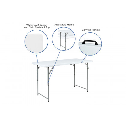 BLNK - Granite White Plastic 3 Height Adjustable Bi-Fold Folding Table