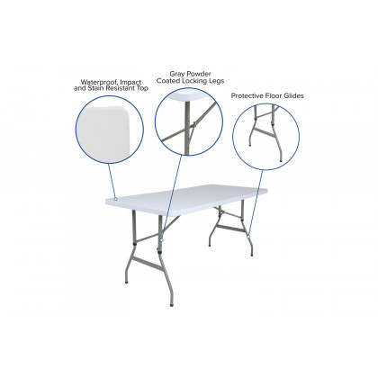 BLNK Granite White Plastic Height Adjustable Folding Table - 4.93'L