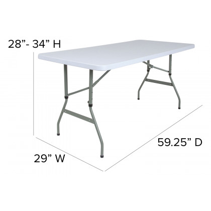 BLNK Granite White Plastic Height Adjustable Folding Table - 4.93'L