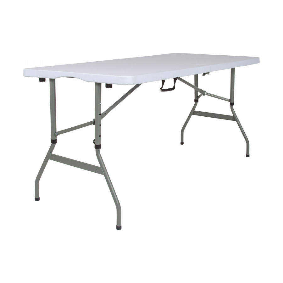 BLNK - Granite White Plastic Height Adjustable Bi-Fold Banquet and Event Folding Table with Carrying Handle