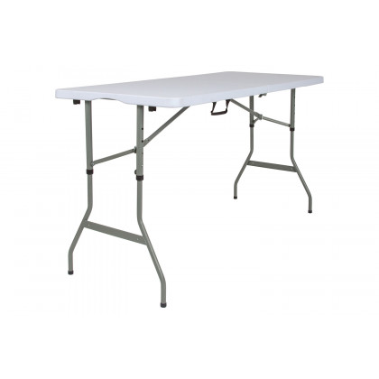 BLNK - Granite White Plastic Height Adjustable Bi-Fold Banquet and Event Folding Table with Carrying Handle