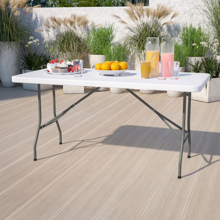BLNK Granite White Plastic Folding Table - 5'L