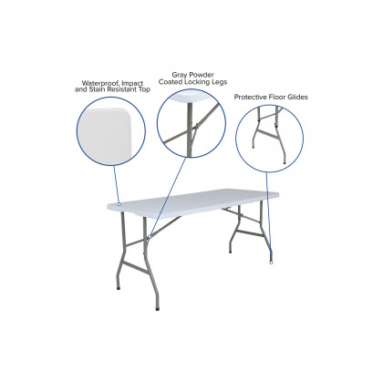 BLNK Granite White Plastic Bi-Fold Folding Table - 4.97'L