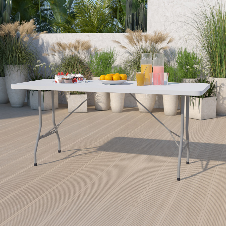 BLNK Granite White Plastic Folding Table - 6'L