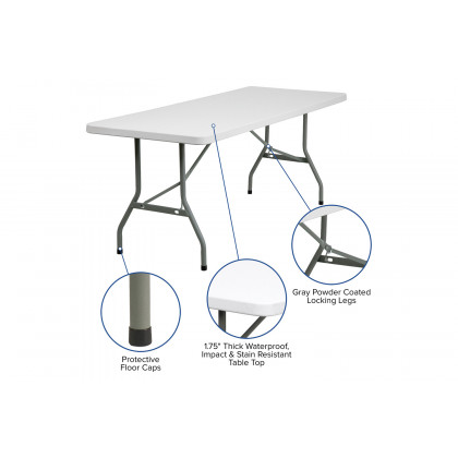 BLNK Granite White Plastic Folding Table - 6'L