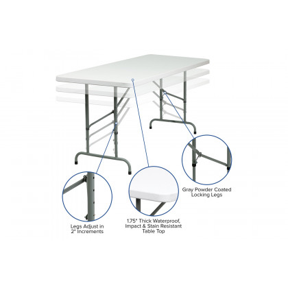 BLNK Granite White Plastic Height Adjustable Folding Table - 6'L