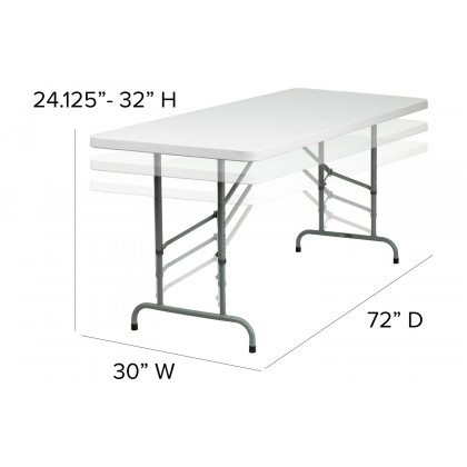 BLNK Granite White Plastic Height Adjustable Folding Table - 6'L