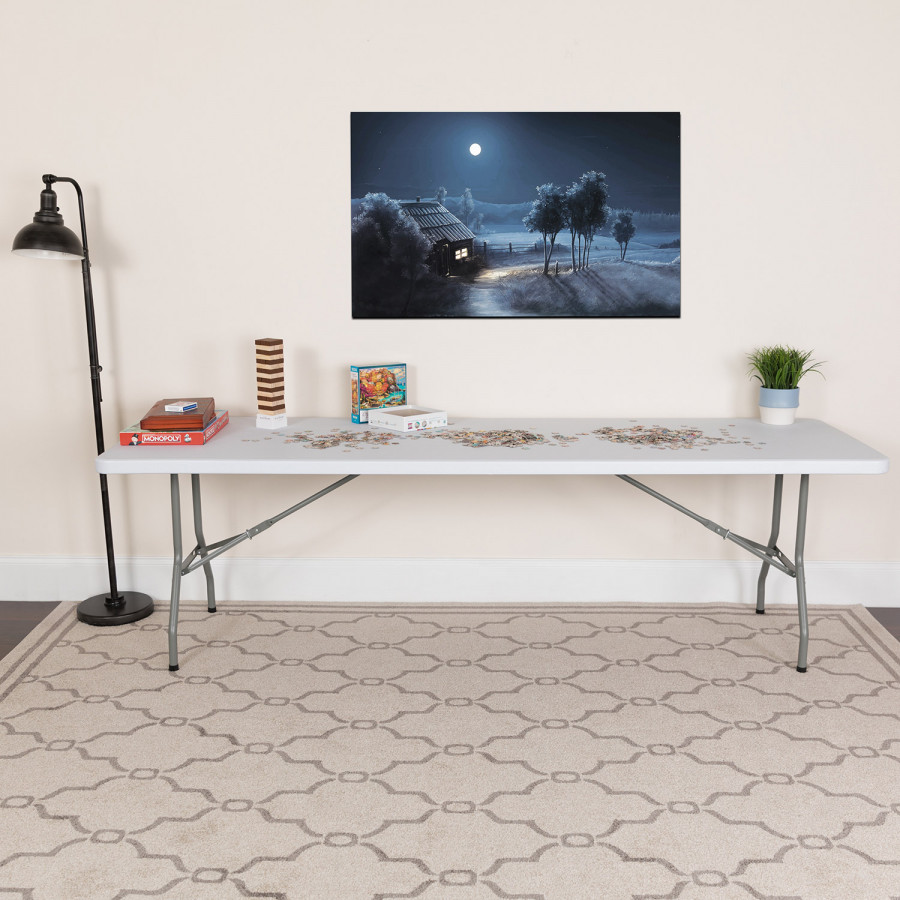 BLNK Granite White Plastic Folding Table - 8'L