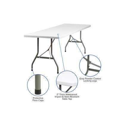 BLNK Granite White Plastic Folding Table - 8'L